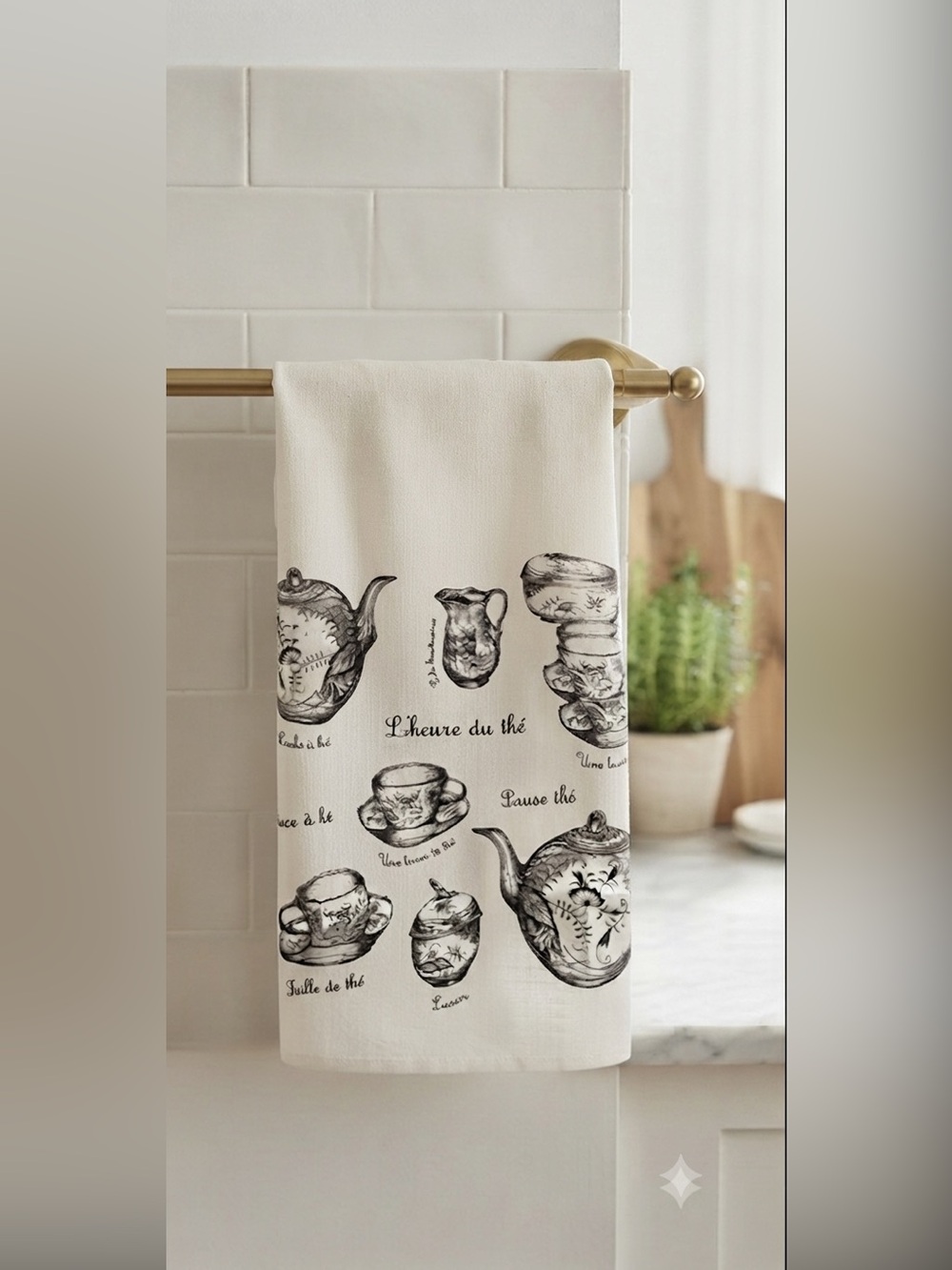 🇨🇦NIB Linen Tea Towel - Petits Mots (L’heure du Thé ) Made in Canada